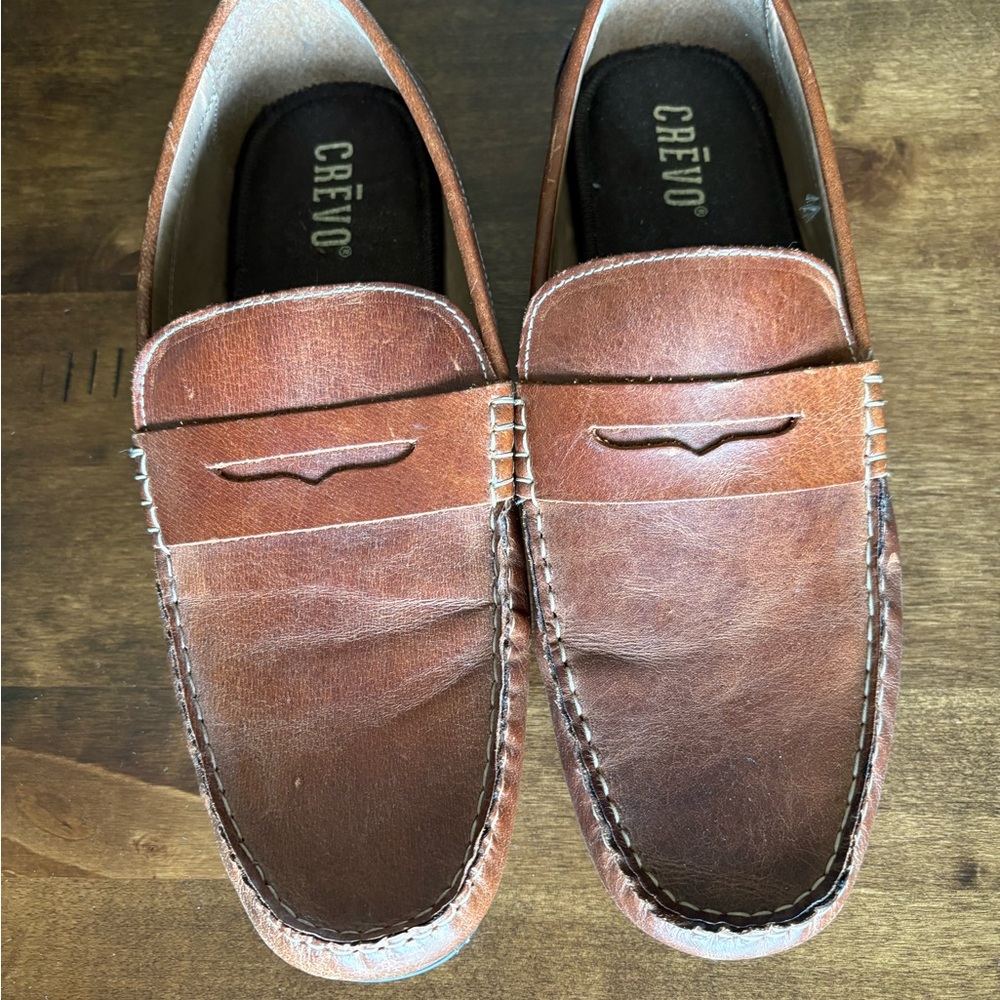 Crevo Men's Tan Leather Slip-On Loafers